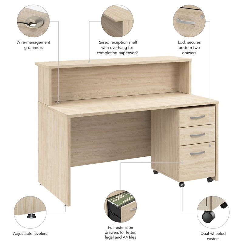Arrive 60W x 30D Reception Desk with Drawers in Natural Elm - Engineered Wood