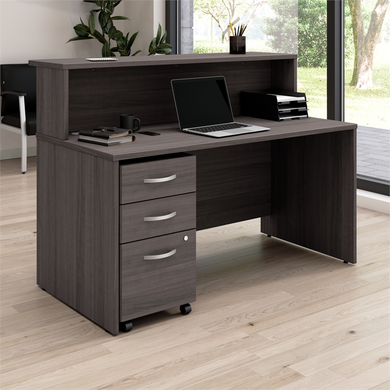 Arrive 60W x 30D Reception Desk with Drawers in Storm Gray - Engineered Wood