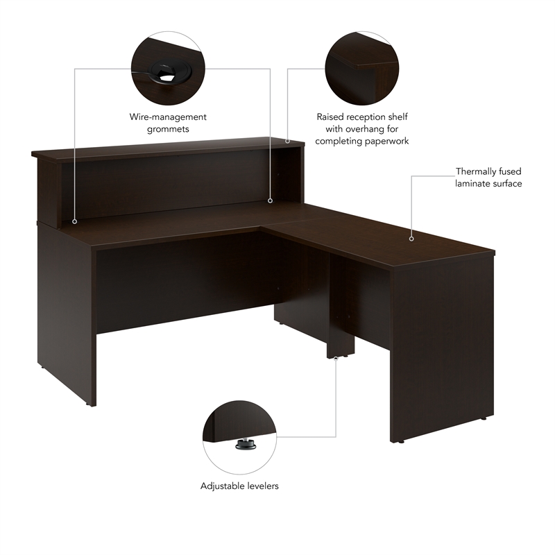 Arrive 60W x 72D L Shaped Reception Desk in Mocha Cherry - Engineered Wood