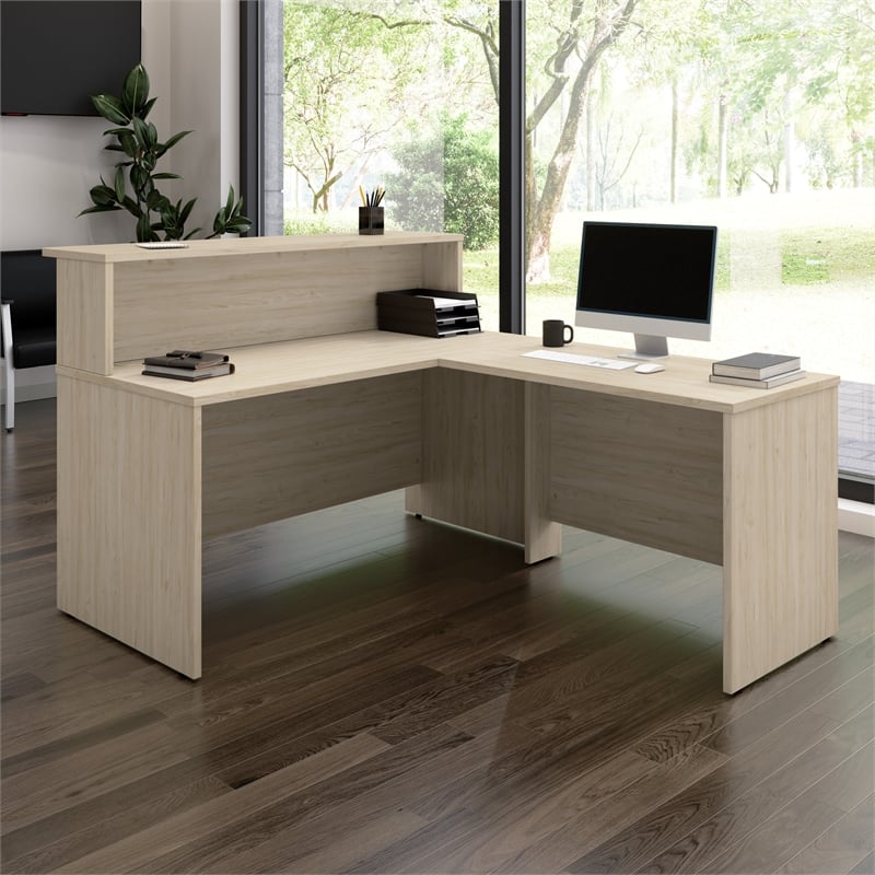 Arrive 60W x 72D L Shaped Reception Desk in Natural Elm - Engineered Wood