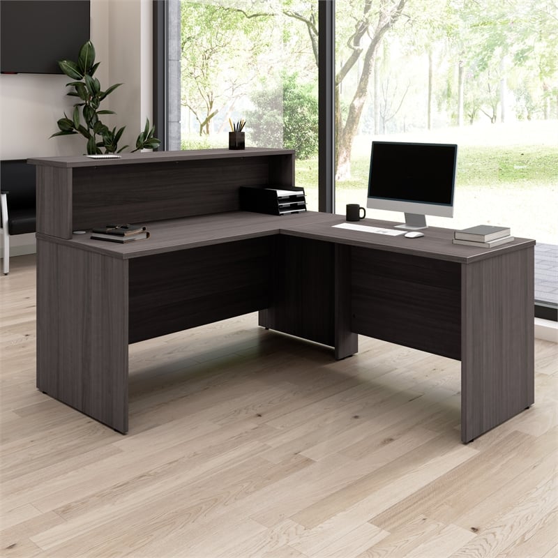 Arrive 60W x 72D L Shaped Reception Desk in Storm Gray - Engineered Wood