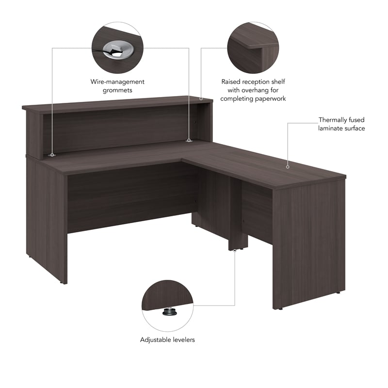 Arrive 60W x 72D L Shaped Reception Desk in Storm Gray - Engineered Wood