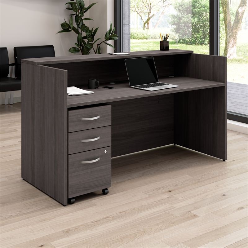 Arrive 72W x 30D Reception Desk with Drawers in Storm Gray - Engineered Wood