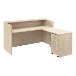 Arrive 72W x 72D L Reception Desk with Drawers in Natural Elm - Engineered Wood