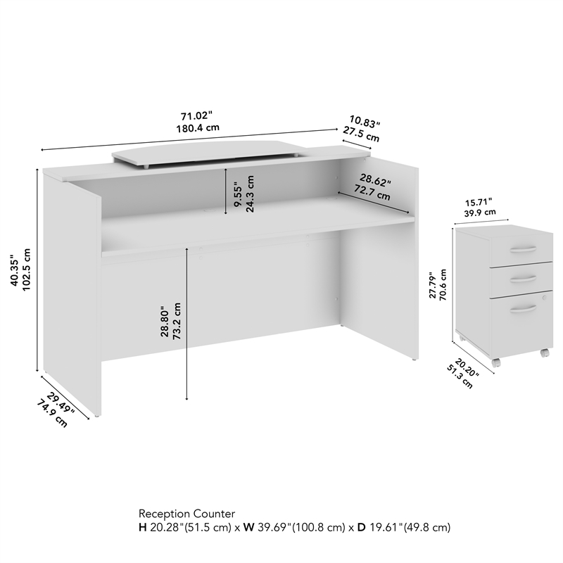 Arrive 72W x 30D Reception Desk with Drawers in Mocha Cherry - Engineered Wood