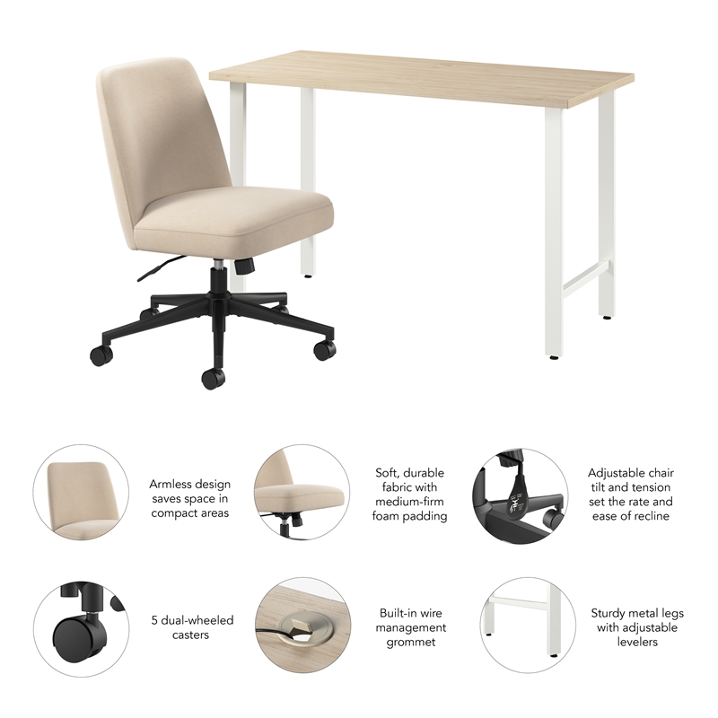 Hustle 48W x 24D Computer Desk and Chair Set in Natural Elm - Engineered Wood