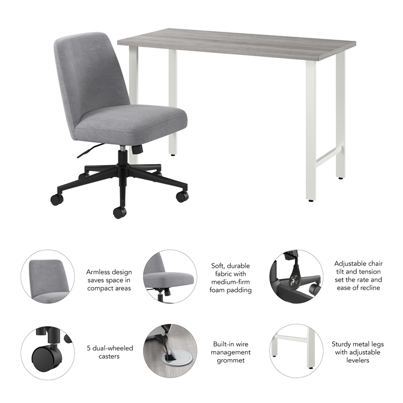 Hustle 48W x 24D Computer Desk and Chair Set in Platinum Gray - Engineered Wood