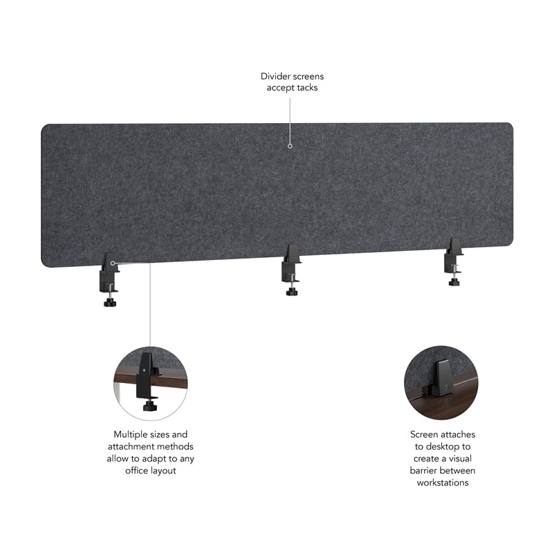 Bush Business Furniture 70W Desktop Privacy Screen in Cool Charcoal