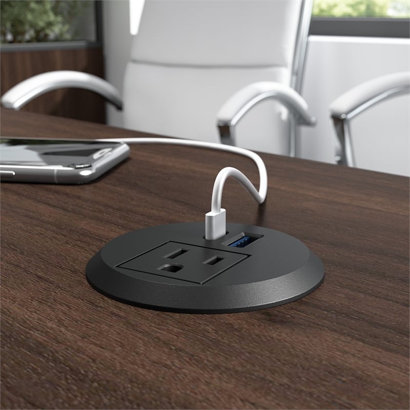 2-inch Desktop Power Grommet with AC Outlet and USB-A/USB-C Ports in Black