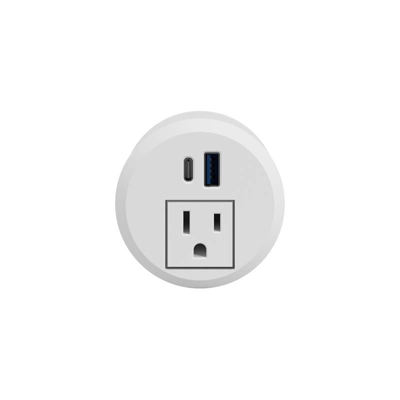2-inch Desktop Power Grommet with AC Outlet and USB-A/USB-C Ports in White