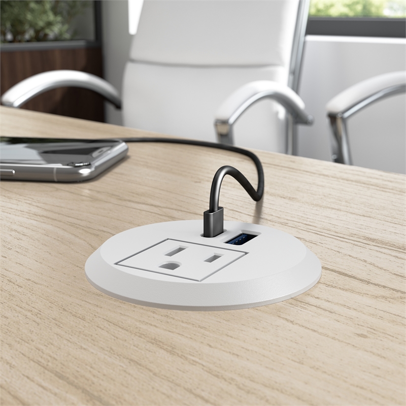 2-inch Desktop Power Grommet with AC Outlet and USB-A/USB-C Ports in White