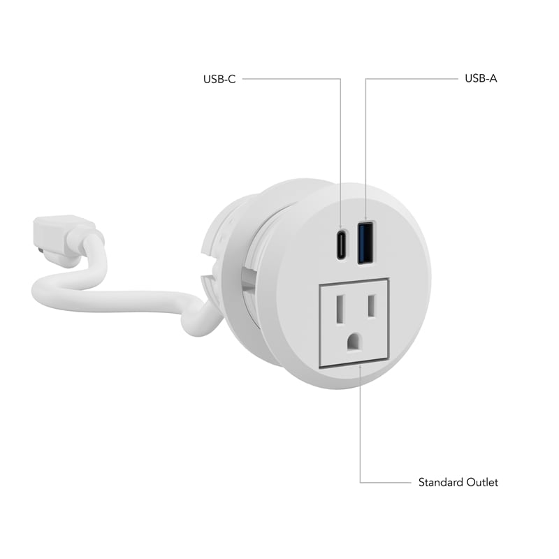 2-inch Desktop Power Grommet with AC Outlet and USB-A/USB-C Ports in White