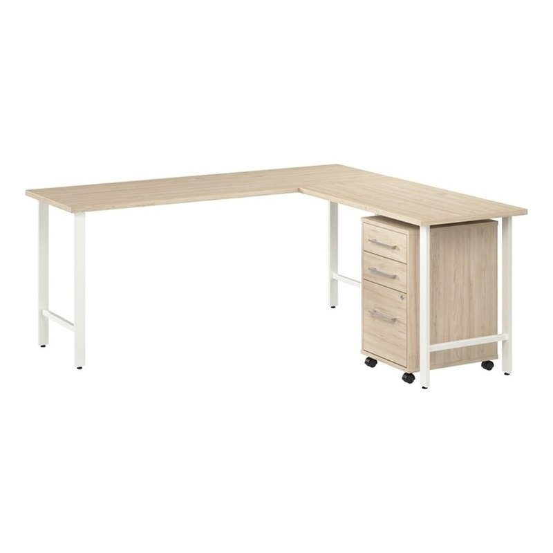 Hustle 72W x 24D L Shaped Desk with Drawers in Natural Elm - Engineered Wood