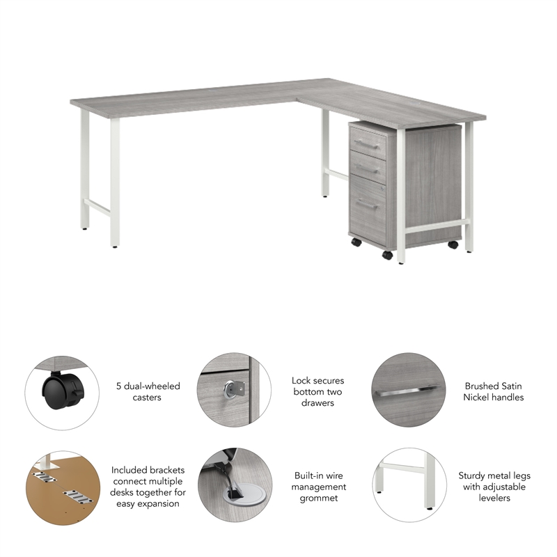 Hustle 72W x 24D L Shaped Desk with Drawers in Platinum Gray - Engineered Wood