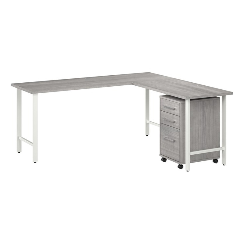 Hustle 72W x 24D L Shaped Desk with Drawers in Platinum Gray - Engineered Wood