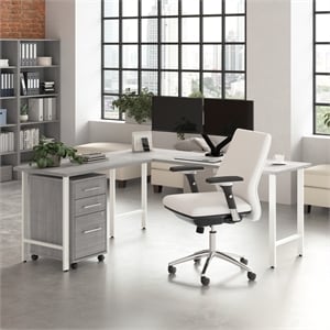 Hustle 72W x 24D L Shaped Desk with Drawers in Platinum Gray - Engineered Wood