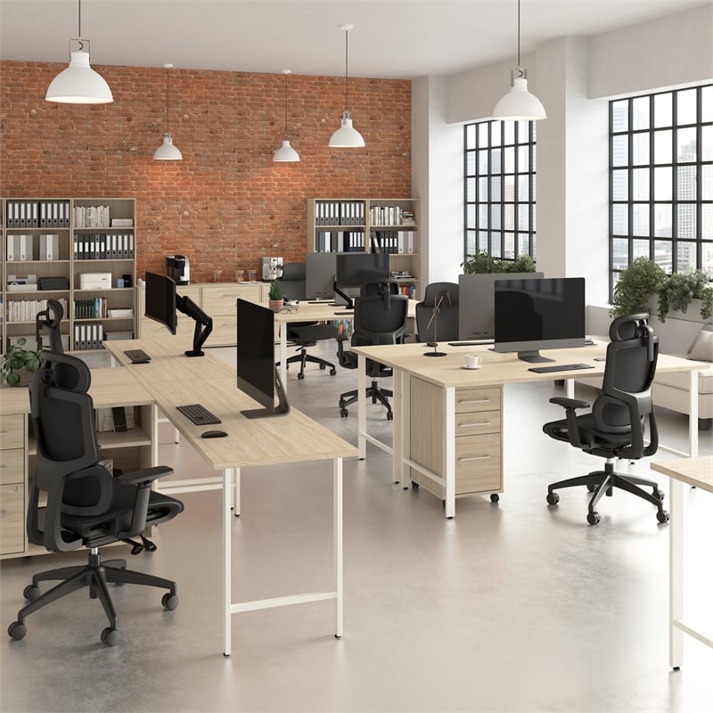 Hustle 60W x 30D L Shaped Desk with Drawers in Natural Elm - Engineered Wood