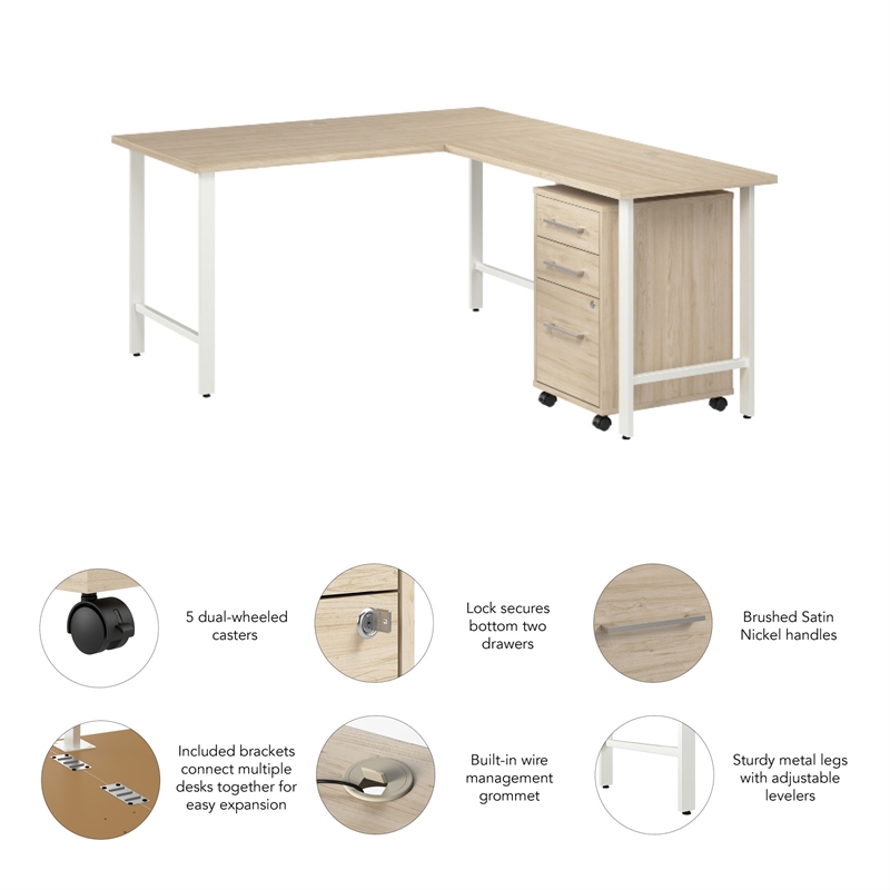 Hustle 60W x 30D L Shaped Desk with Drawers in Natural Elm - Engineered Wood