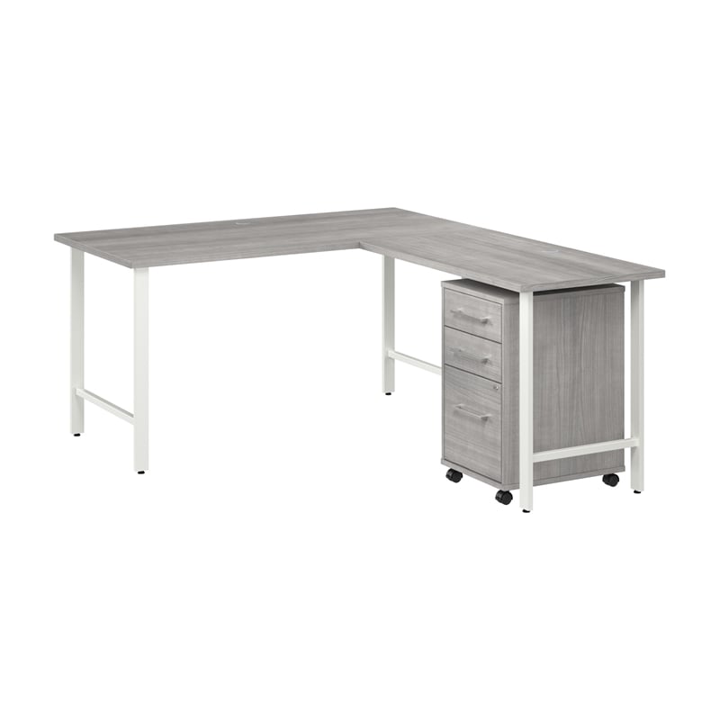 Hustle 60W x 30D L Shaped Desk with Drawers in Platinum Gray - Engineered Wood