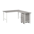 Hustle 60W x 30D L Shaped Desk with Drawers in Platinum Gray - Engineered Wood