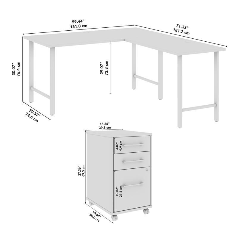 Hustle 60W x 30D L Shaped Computer Desk with Drawers in White - Engineered Wood