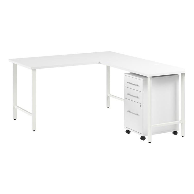 Hustle 60W x 30D L Shaped Computer Desk with Drawers in White - Engineered Wood