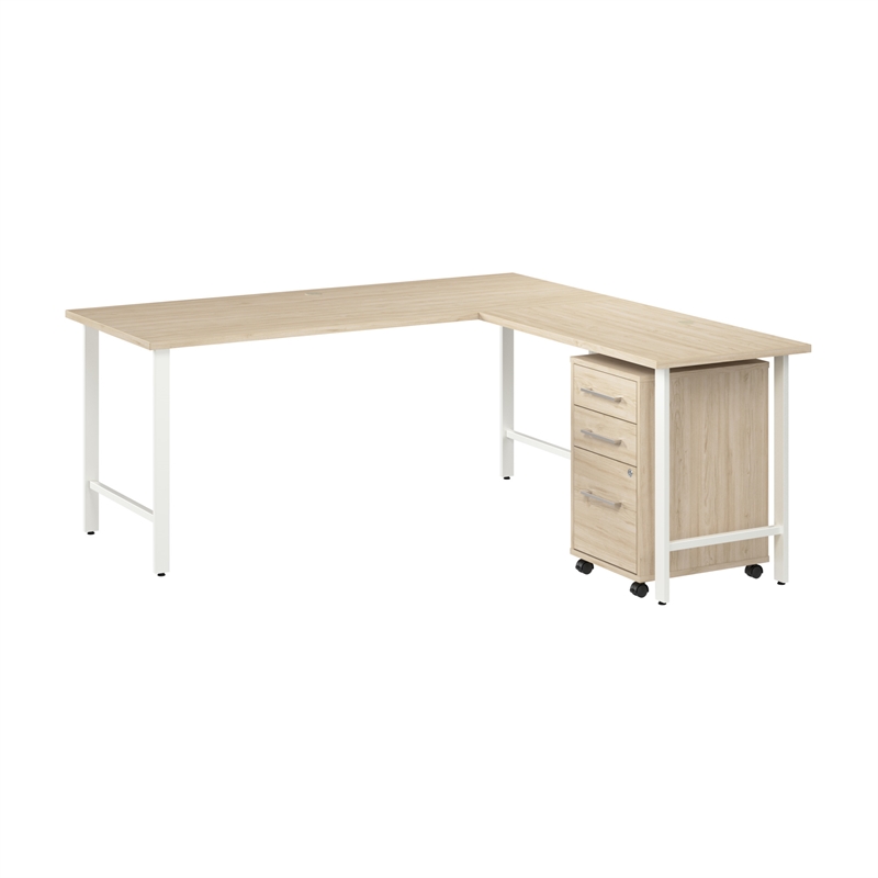 Hustle 72W x 30D L Shaped Desk with Drawers in Natural Elm - Engineered Wood