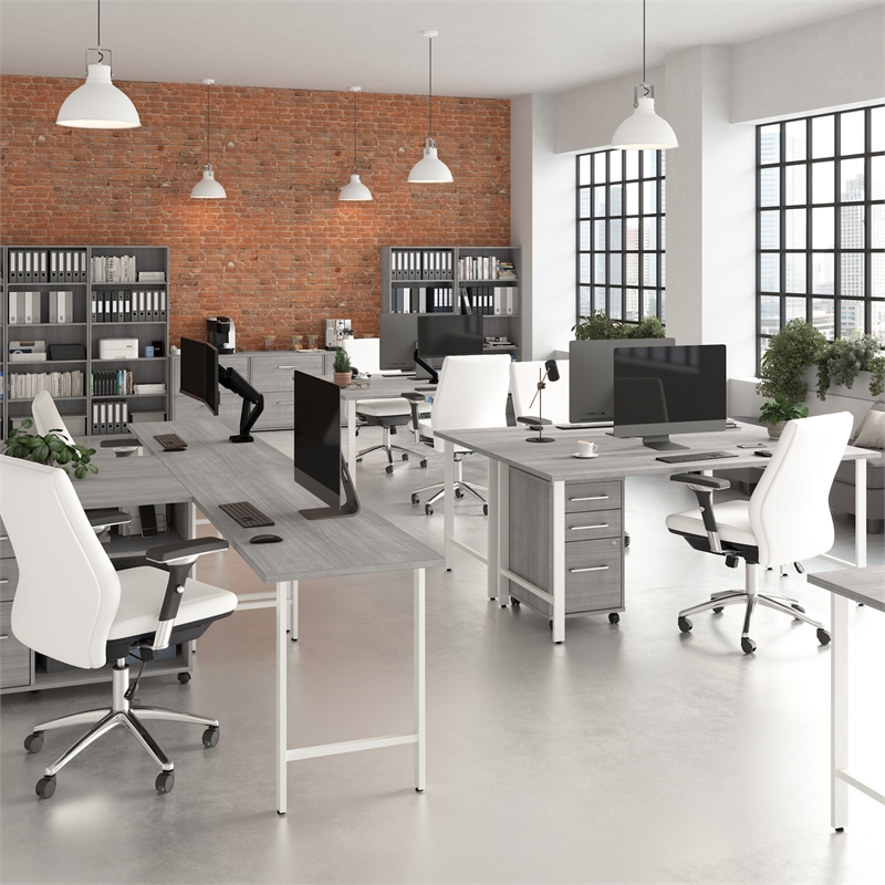 Hustle 72W x 30D L Shaped Desk with Drawers in Platinum Gray - Engineered Wood