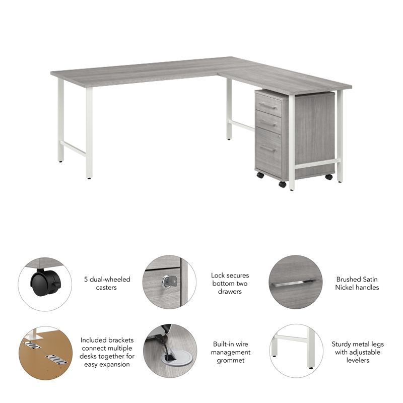 Hustle 72W x 30D L Shaped Desk with Drawers in Platinum Gray - Engineered Wood