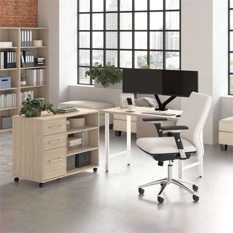 Hustle 48W x 24D Computer Desk with Storage in Natural Elm - Engineered Wood