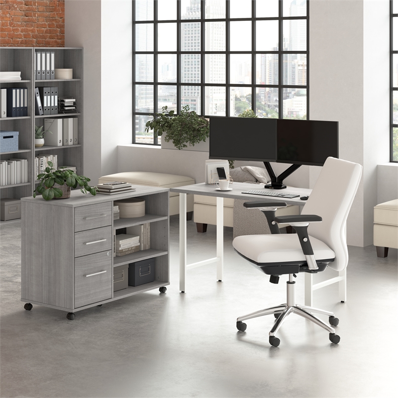 Hustle 48W x 24D Computer Desk with Storage in Platinum Gray - Engineered Wood