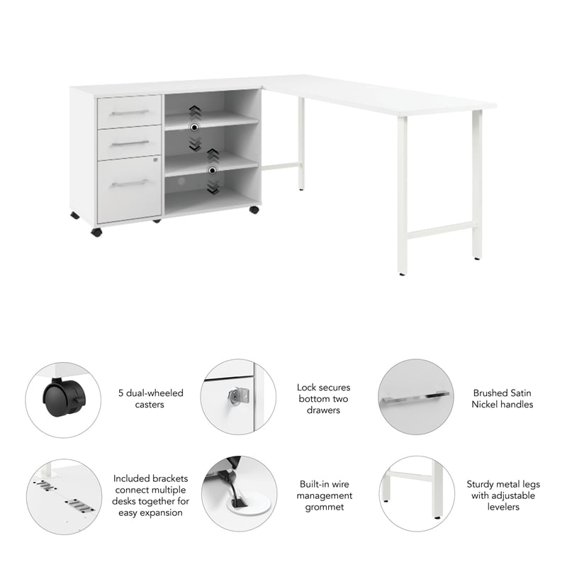 Hustle 72W x 24D Computer Desk with Storage in White - Engineered Wood