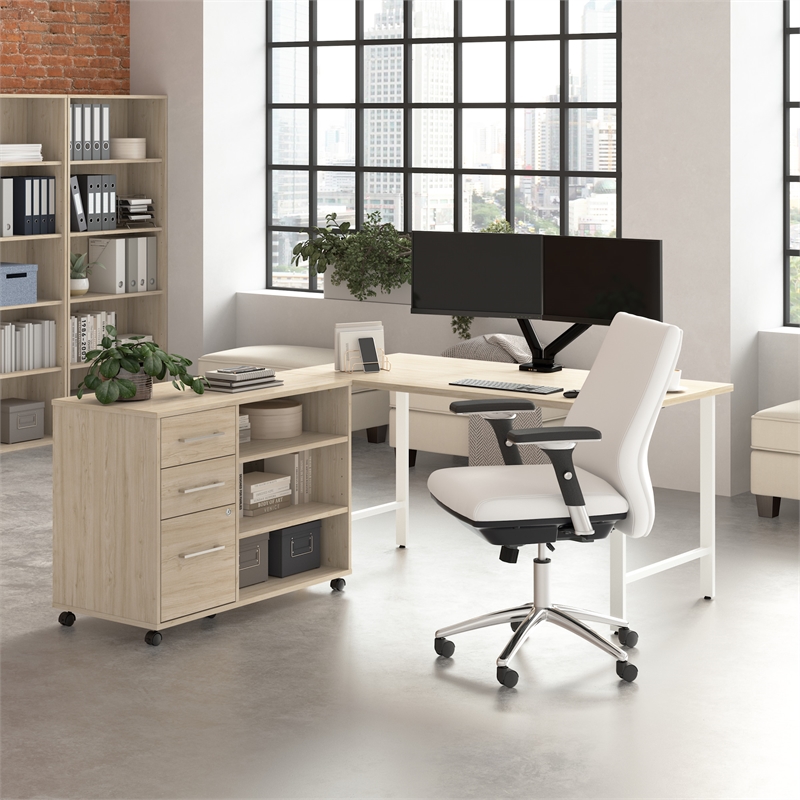 Hustle 60W x 30D Computer Desk with Storage in Natural Elm - Engineered Wood