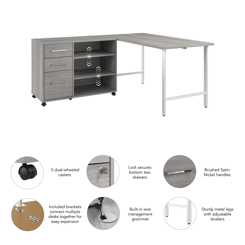 Hustle 60W x 30D Computer Desk with Storage in Platinum Gray - Engineered Wood