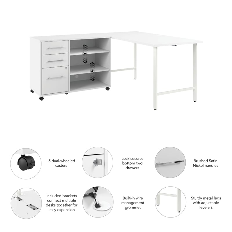 Hustle 60W x 30D Computer Desk with Storage in White - Engineered Wood