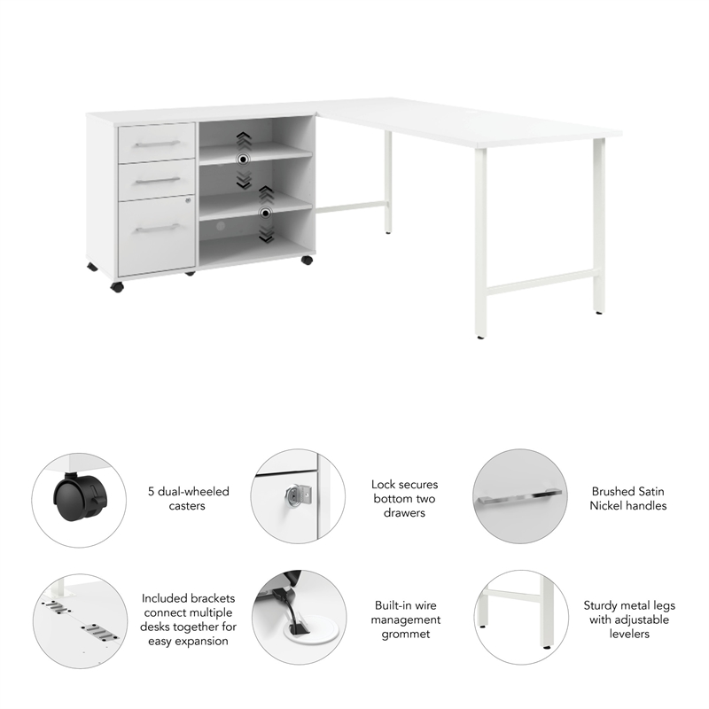 Hustle 72W x 30D Computer Desk with Storage in White - Engineered Wood