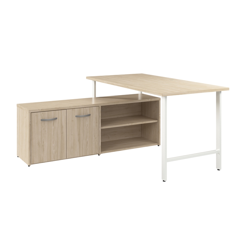 Hustle 60W Computer Desk with Storage Cabinet in Natural Elm - Engineered Wood