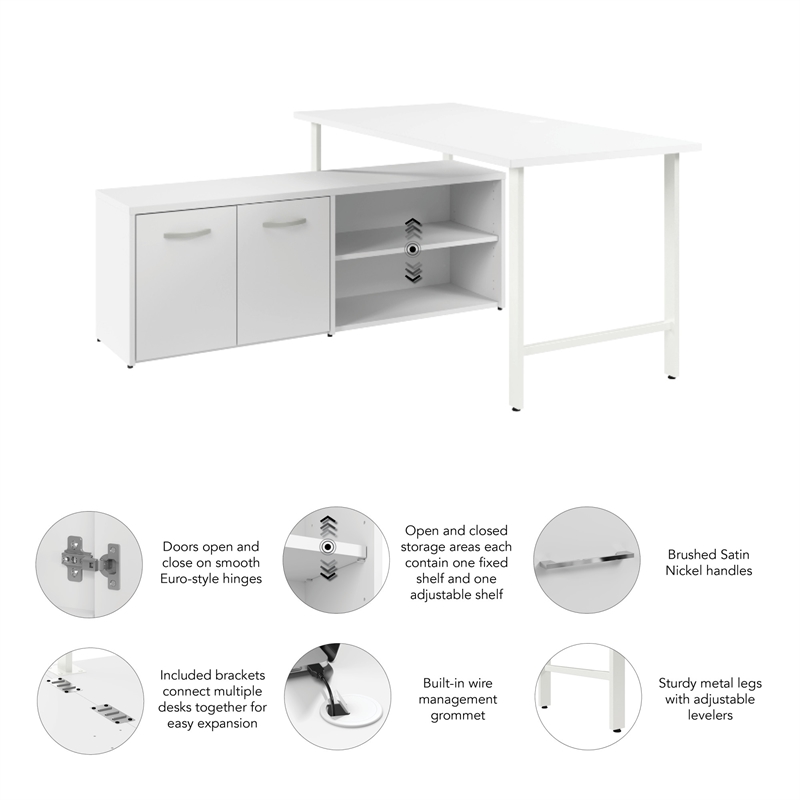 Hustle 60W Computer Desk with Storage Cabinet in White - Engineered Wood