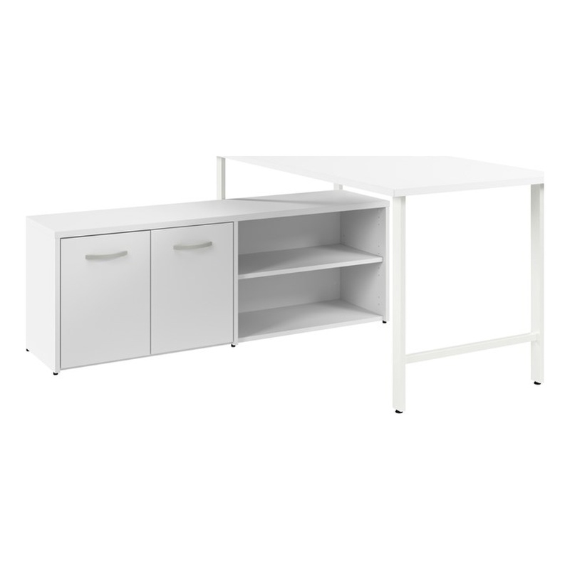 Hustle 60W Computer Desk with Storage Cabinet in White - Engineered Wood