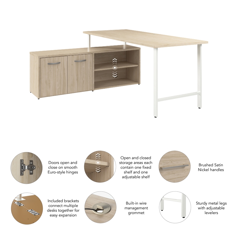 Hustle 72W Computer Desk with Storage Cabinet in Natural Elm - Engineered Wood