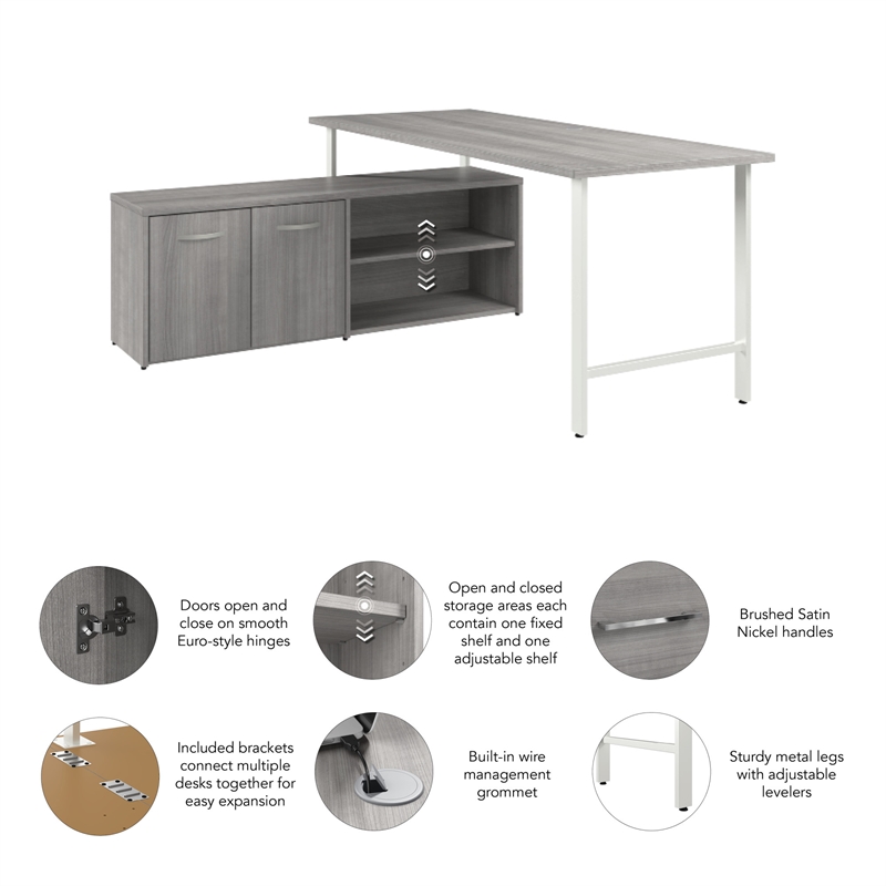Hustle 72W Computer Desk with Storage Cabinet in Platinum Gray - Engineered Wood