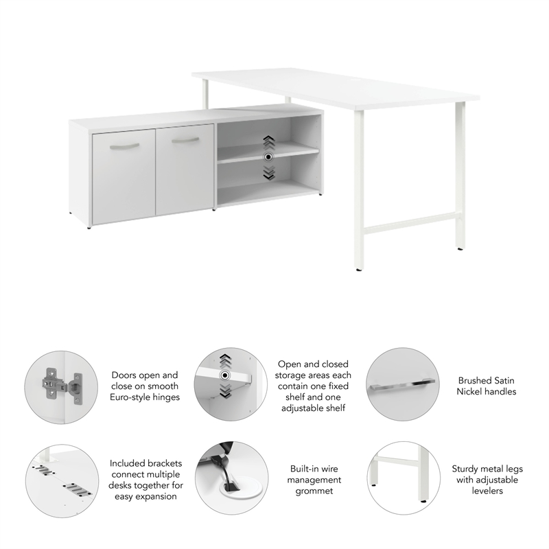 Hustle 72W Computer Desk with Storage Cabinet in White - Engineered Wood