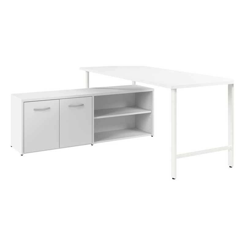 Hustle 72W Computer Desk with Storage Cabinet in White - Engineered Wood