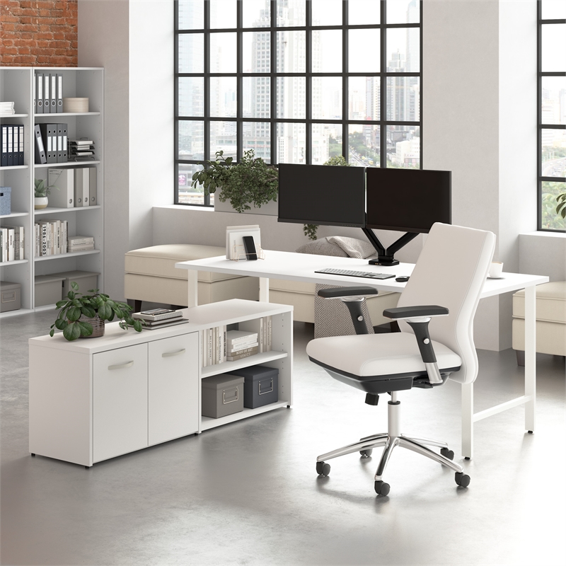 Hustle 72W Computer Desk with Storage Cabinet in White - Engineered Wood