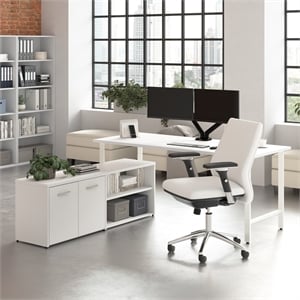 Hustle 72W Computer Desk with Storage Cabinet in White - Engineered Wood