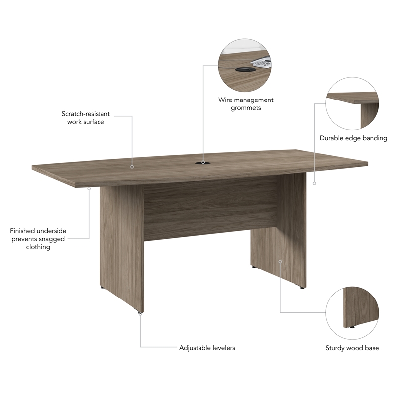 Bush Business 72W Boat Shaped Conference Table in Hickory - Engineered Wood