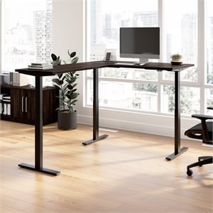 move 60 series 60w l shaped standing desk in black walnut - engineered wood