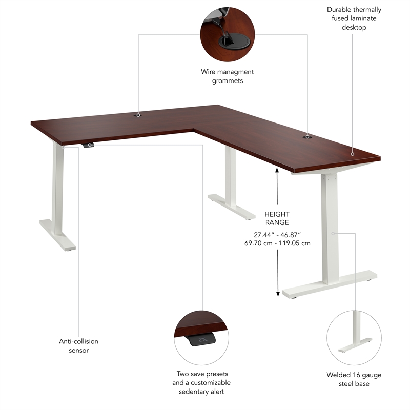 Move 60 Series 60W L Shaped Standing Desk in Hansen Cherry - Engineered Wood