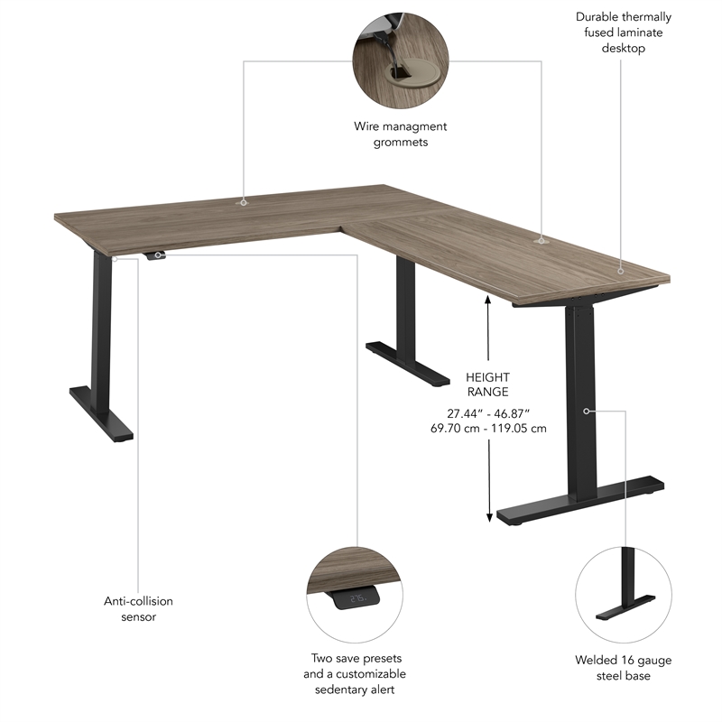 Move 60 Series 60W L Shaped Standing Desk in Modern Hickory - Engineered Wood