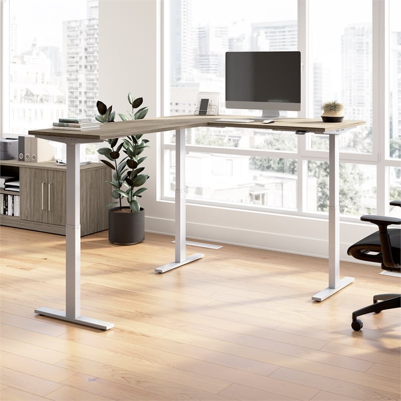 Move 60 Series 60W L Shaped Standing Desk in Modern Hickory - Engineered Wood